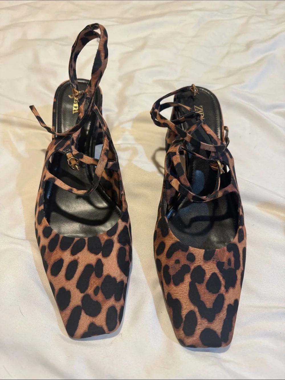 Zara Leopard-Print Lace-Up Heels in Brown and Black - Picture 1 of 2